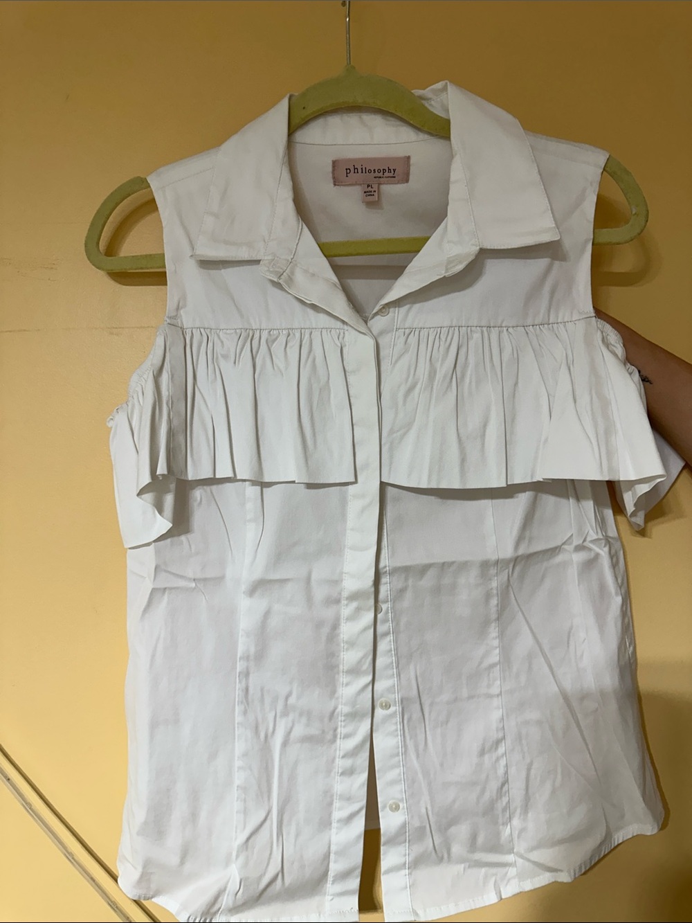 Philosophy White Sleeveless Ruffle Button-Down Top